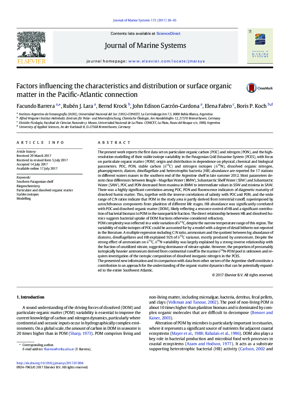 Factors influencing the characteristics and distribution or surface organic matter in the Pacific-Atlantic connection