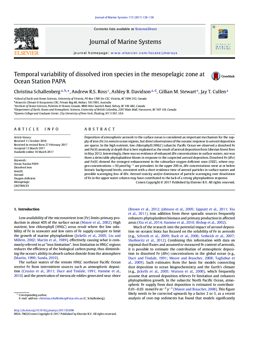 Temporal variability of dissolved iron species in the mesopelagic zone at Ocean Station PAPA