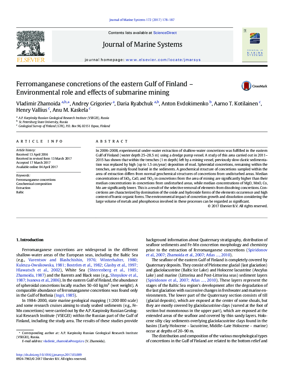 Ferromanganese concretions of the eastern Gulf of Finland - Environmental role and effects of submarine mining