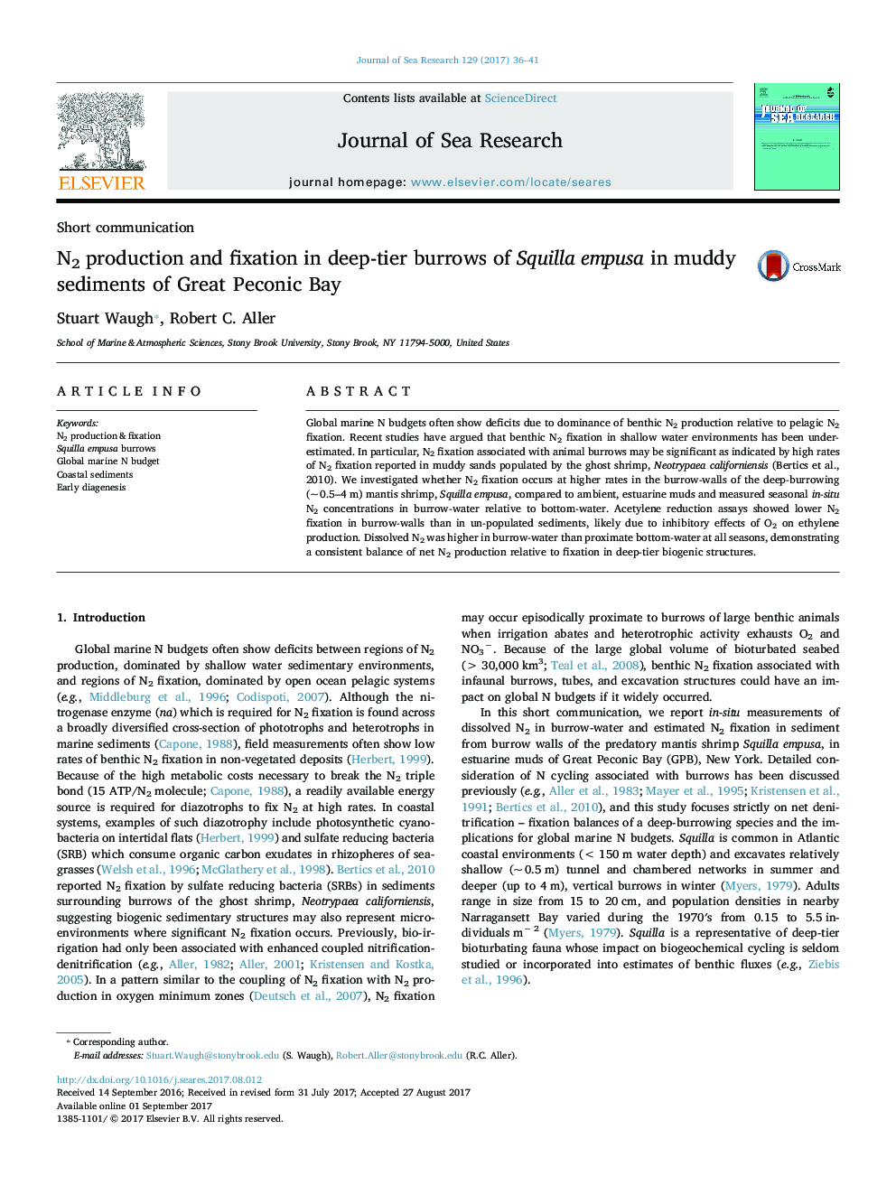 Short communicationN2 production and fixation in deep-tier burrows of Squilla empusa in muddy sediments of Great Peconic Bay