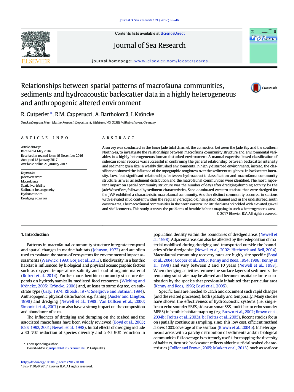 Relationships between spatial patterns of macrofauna communities, sediments and hydroacoustic backscatter data in a highly heterogeneous and anthropogenic altered environment