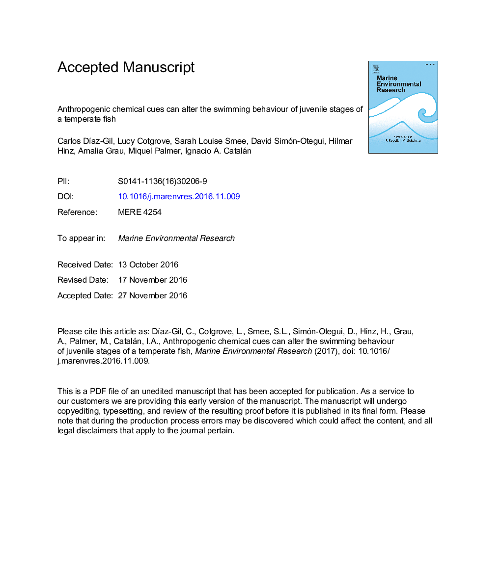 Anthropogenic chemical cues can alter the swimming behaviour of juvenile stages of a temperate fish