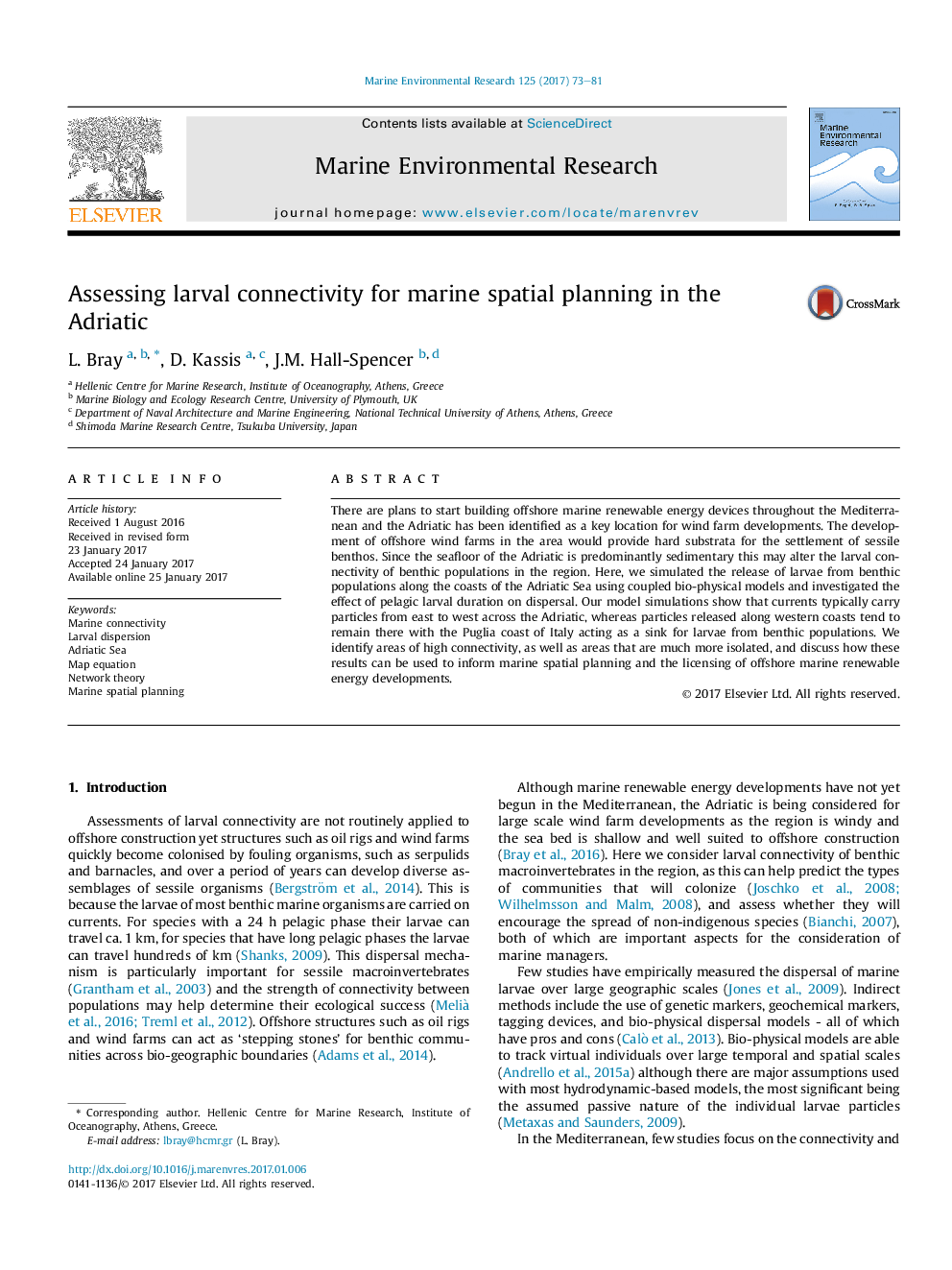 ارزیابی ارتباطات لارو برای برنامه ریزی فضایی دریایی در آدریانک 