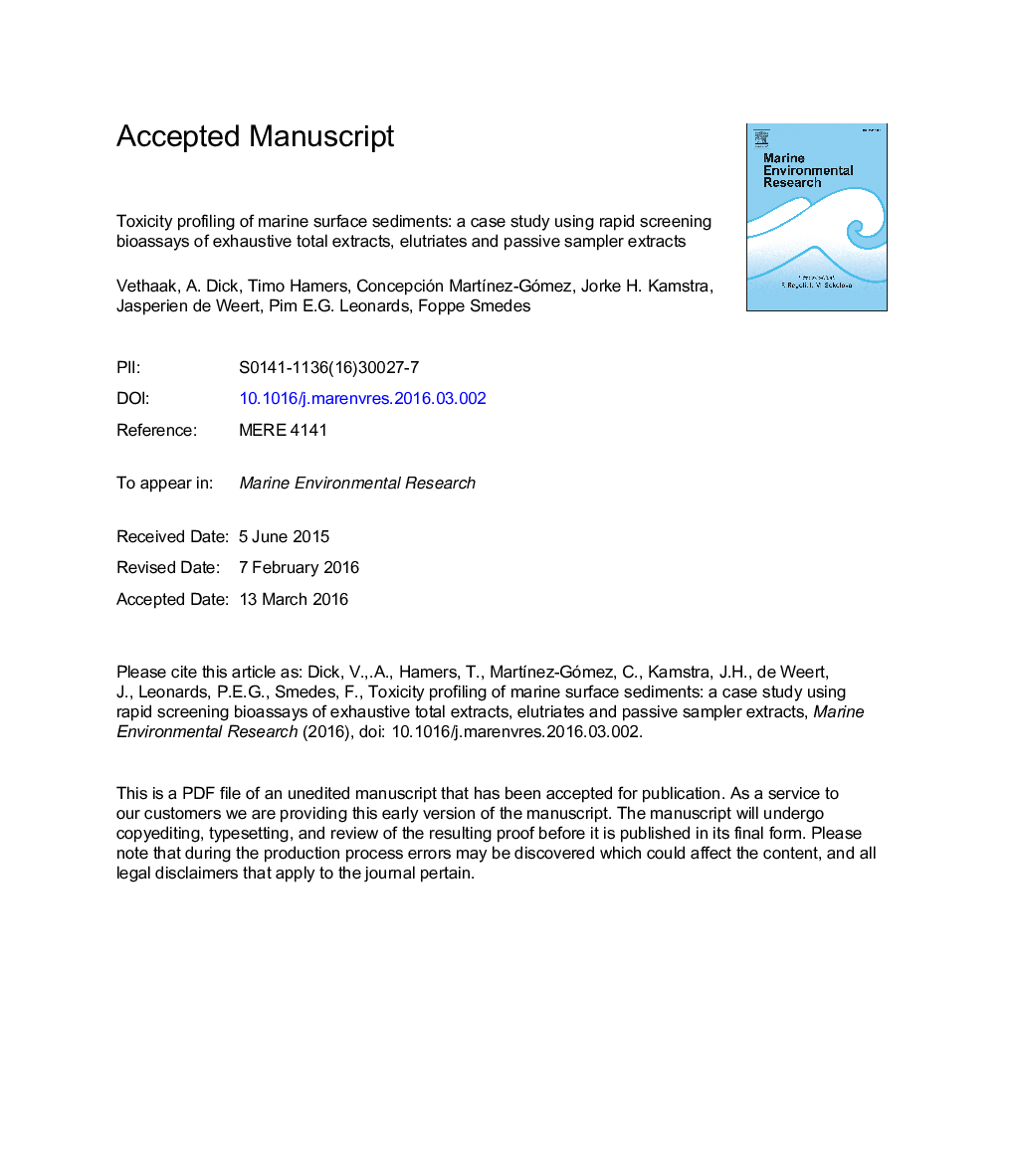 Toxicity profiling of marine surface sediments: A case study using rapid screening bioassays of exhaustive total extracts, elutriates and passive sampler extracts