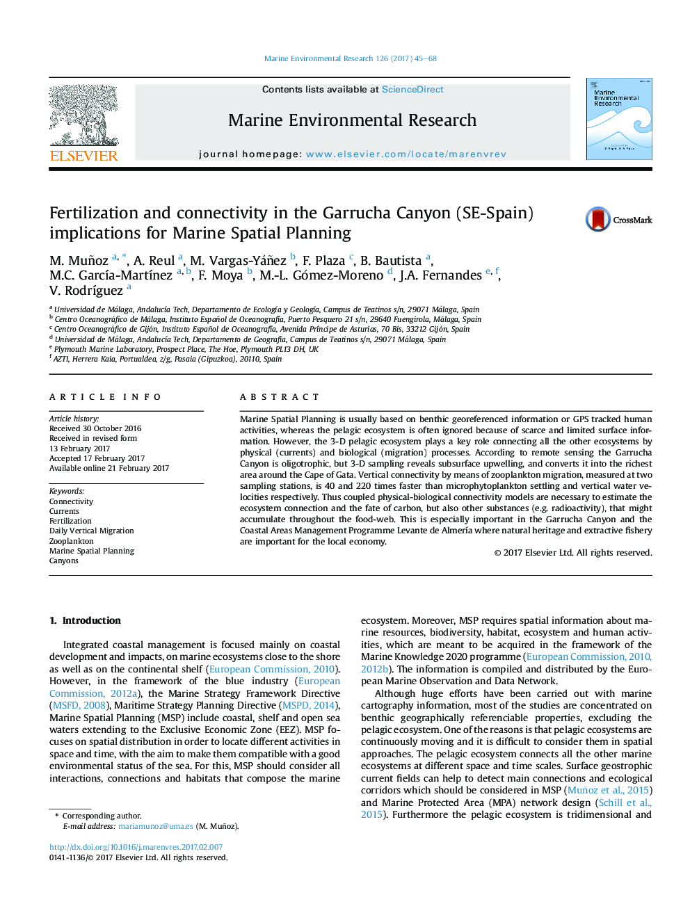 Fertilization and connectivity in the Garrucha Canyon (SE-Spain) implications for Marine Spatial Planning