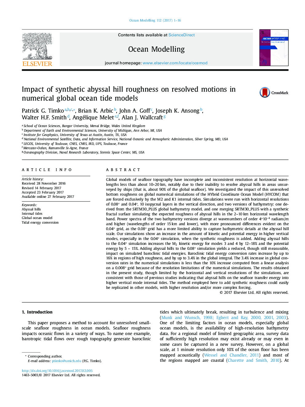 Impact of synthetic abyssal hill roughness on resolved motions in numerical global ocean tide models