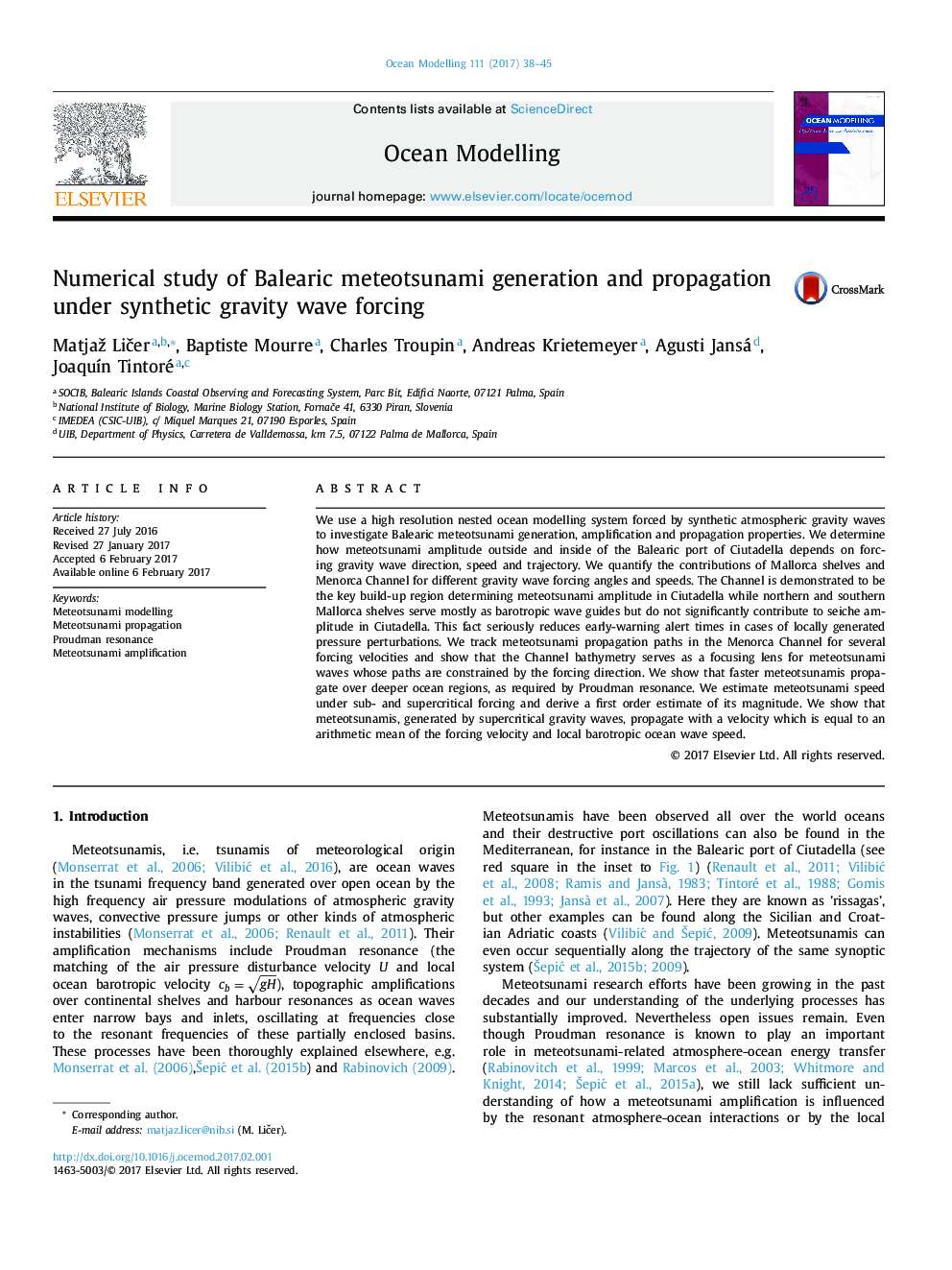 Numerical study of Balearic meteotsunami generation and propagation under synthetic gravity wave forcing