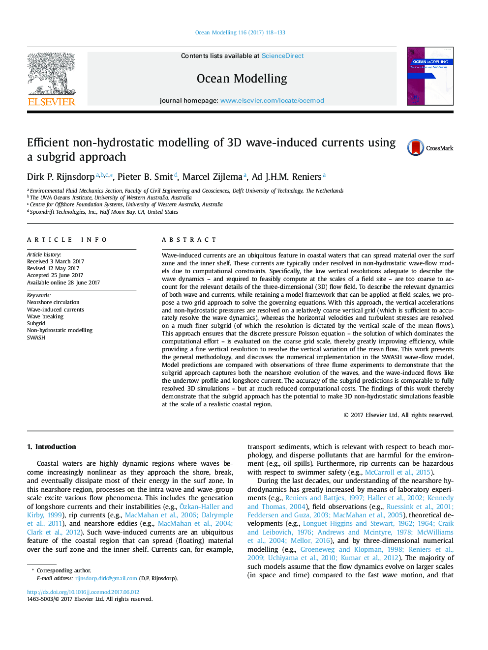 Efficient non-hydrostatic modelling of 3D wave-induced currents using a subgrid approach