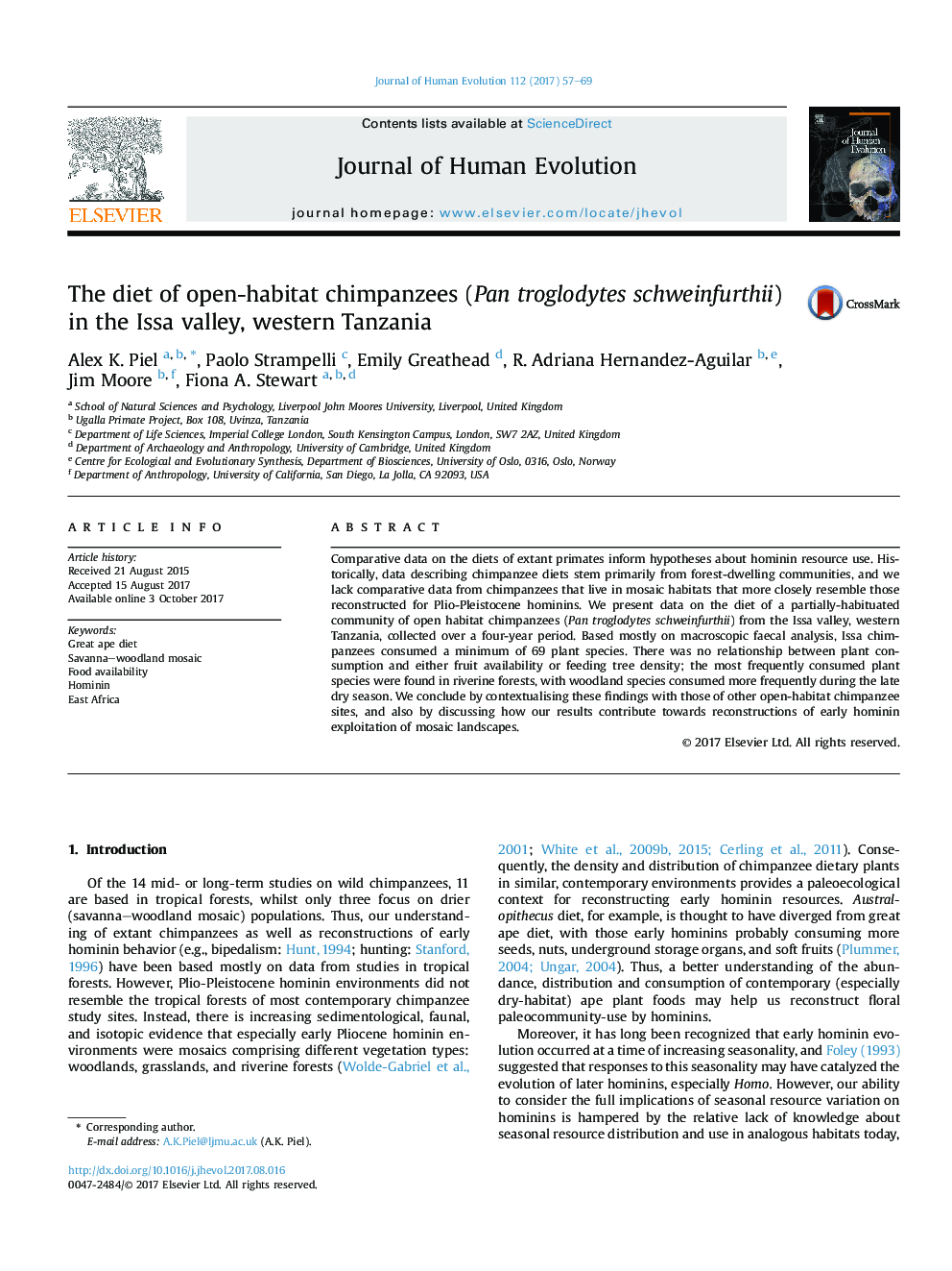 The diet of open-habitat chimpanzees (Pan troglodytes schweinfurthii) in the Issa valley, western Tanzania