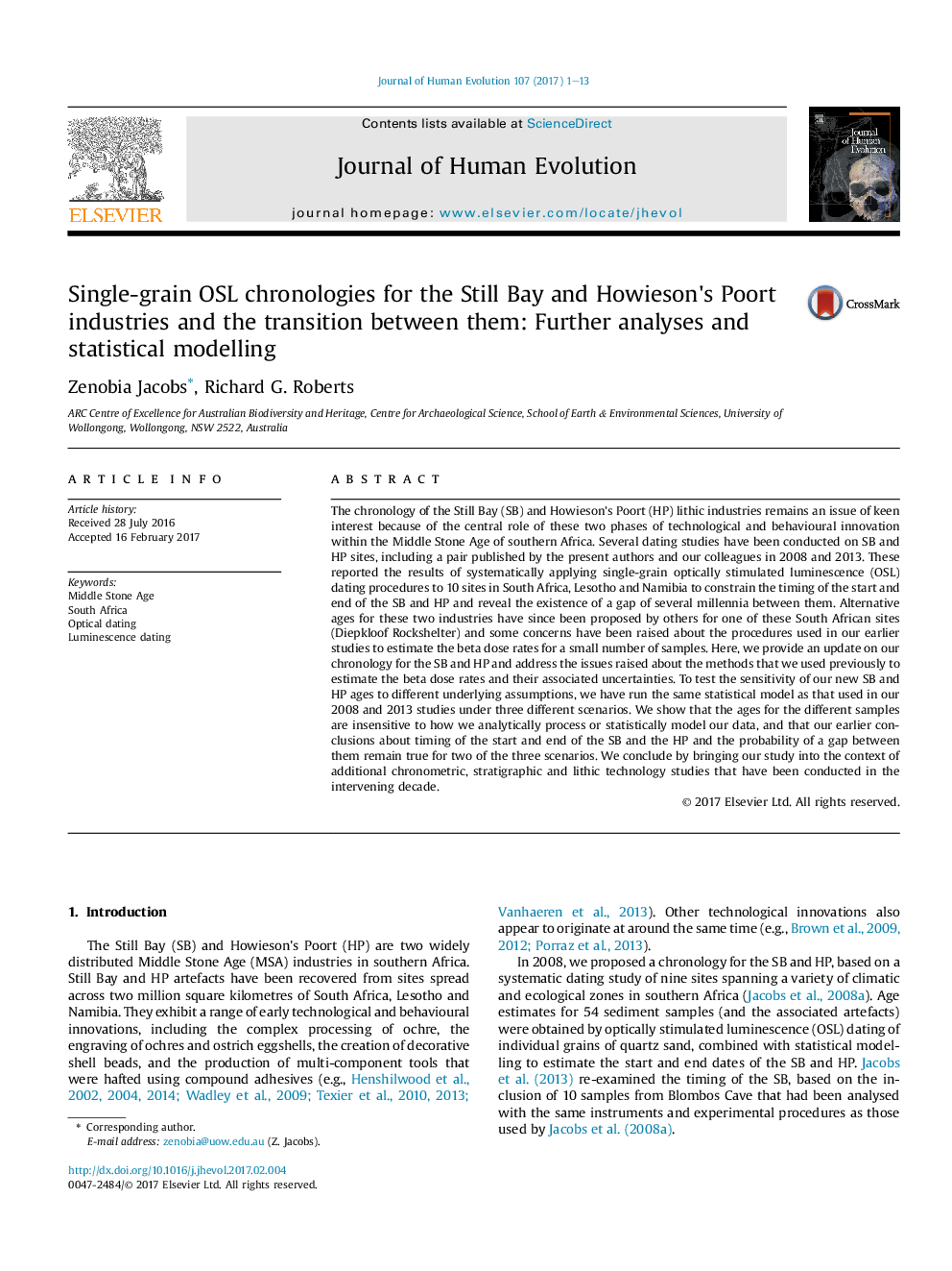 Single-grain OSL chronologies for the Still Bay and Howieson's Poort industries and the transition between them: Further analyses and statistical modelling