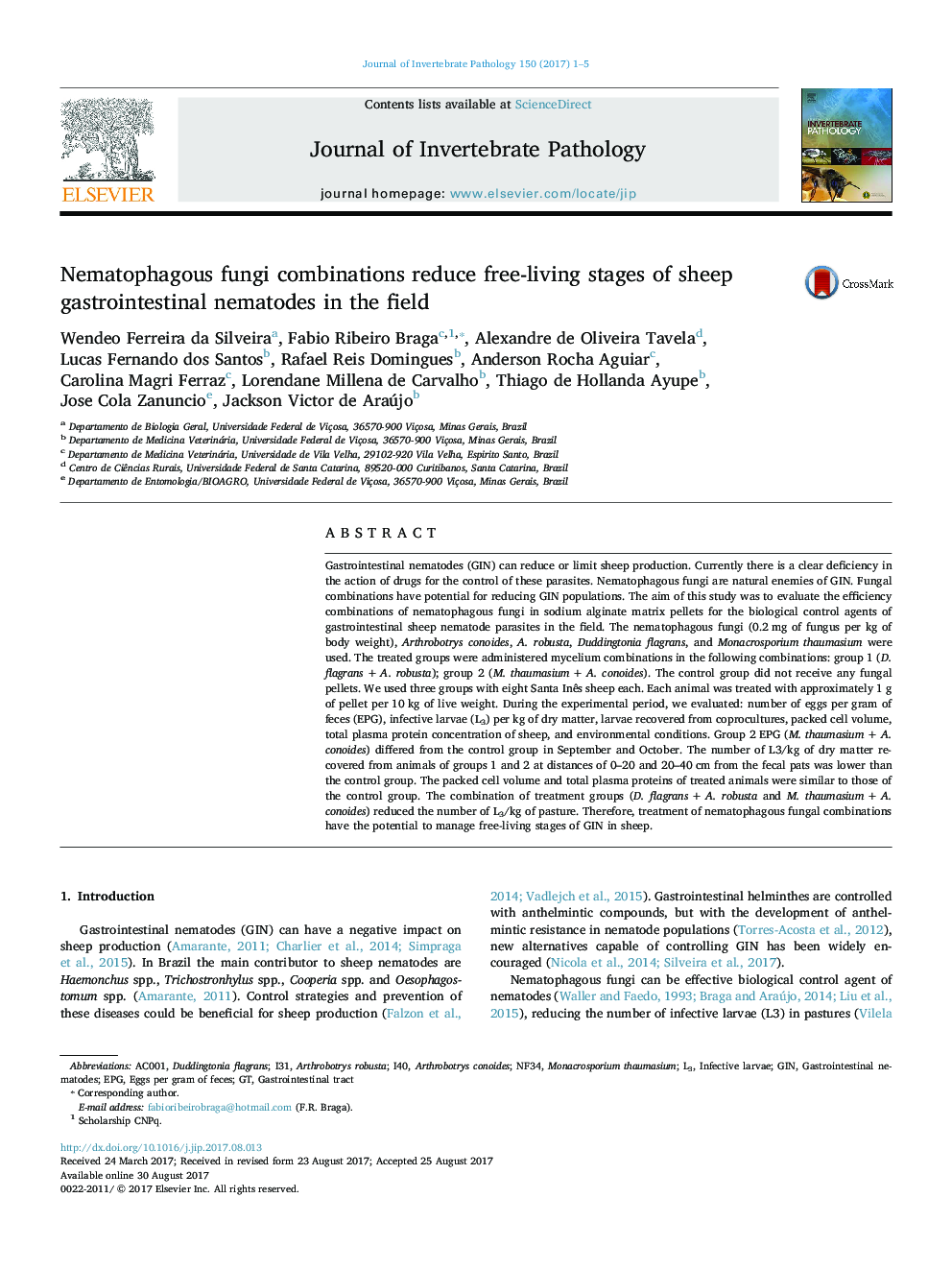 Nematophagous fungi combinations reduce free-living stages of sheep gastrointestinal nematodes in the field