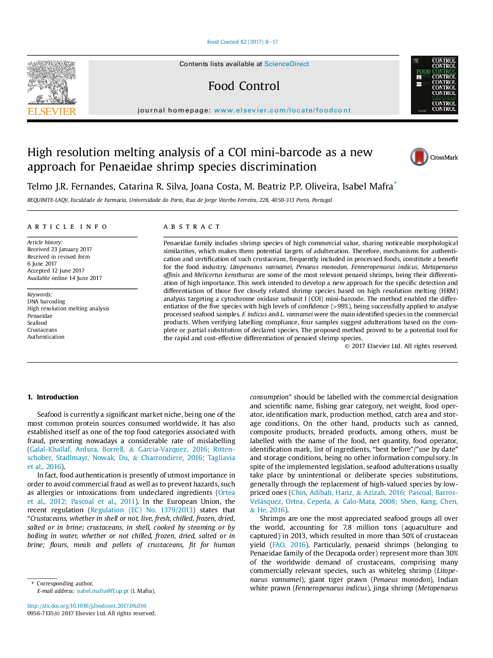 High resolution melting analysis of a COI mini-barcode as a new approach for Penaeidae shrimp species discrimination