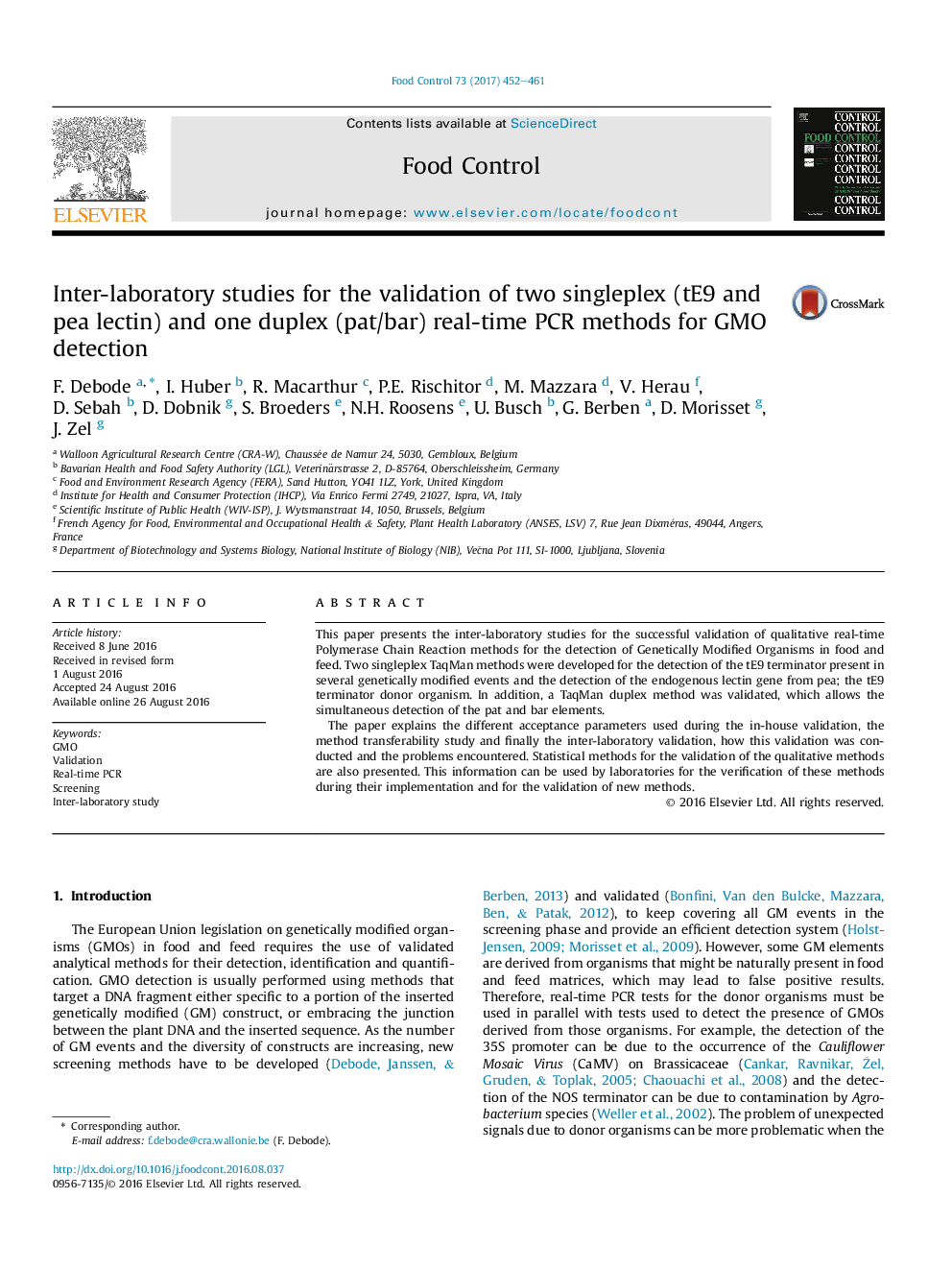 Inter-laboratory studies for the validation of two singleplex (tE9 and pea lectin) and one duplex (pat/bar) real-time PCR methods for GMO detection