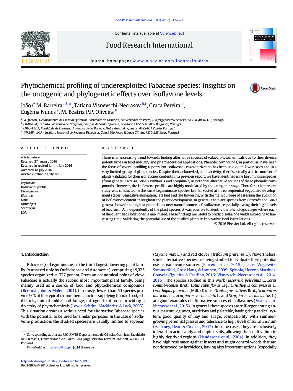 Phytochemical profiling of underexploited Fabaceae species: Insights on the ontogenic and phylogenetic effects over isoflavone levels