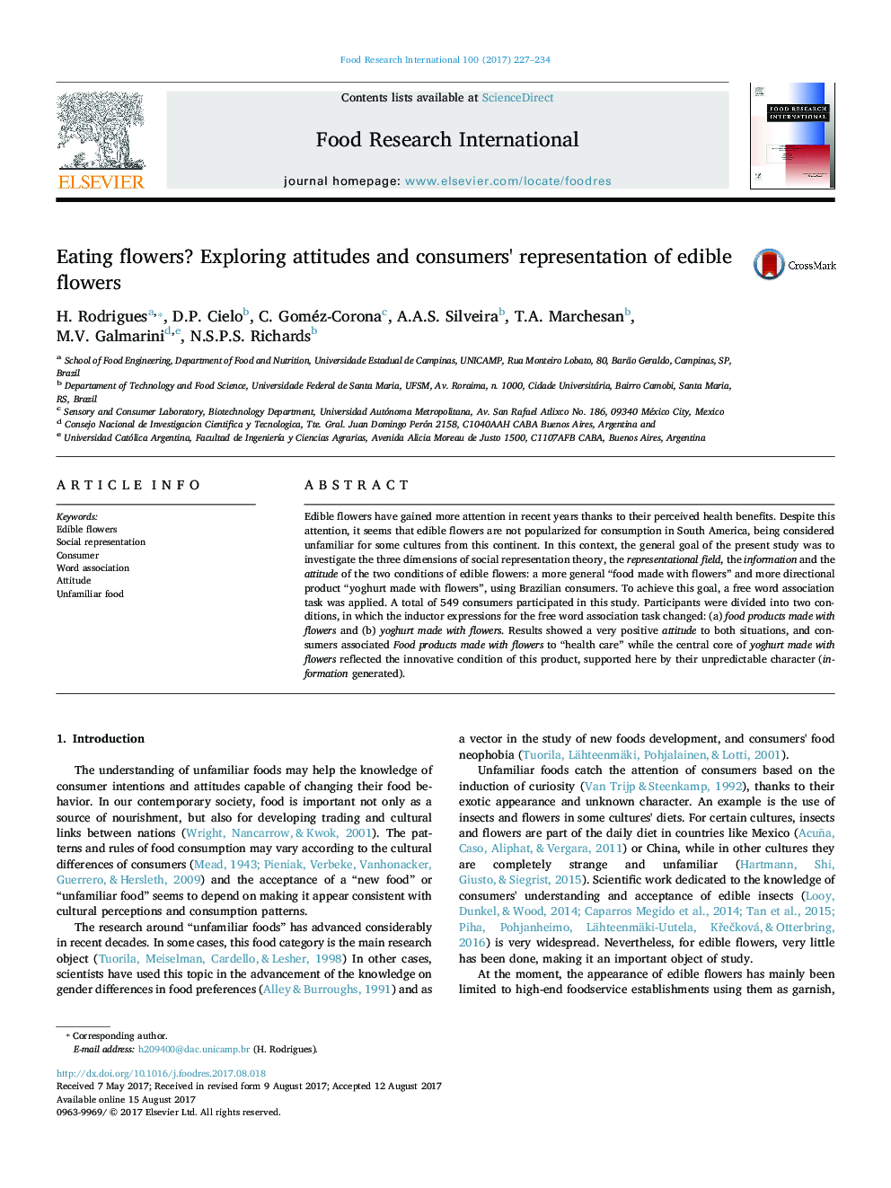 Eating flowers? Exploring attitudes and consumers' representation of edible flowers