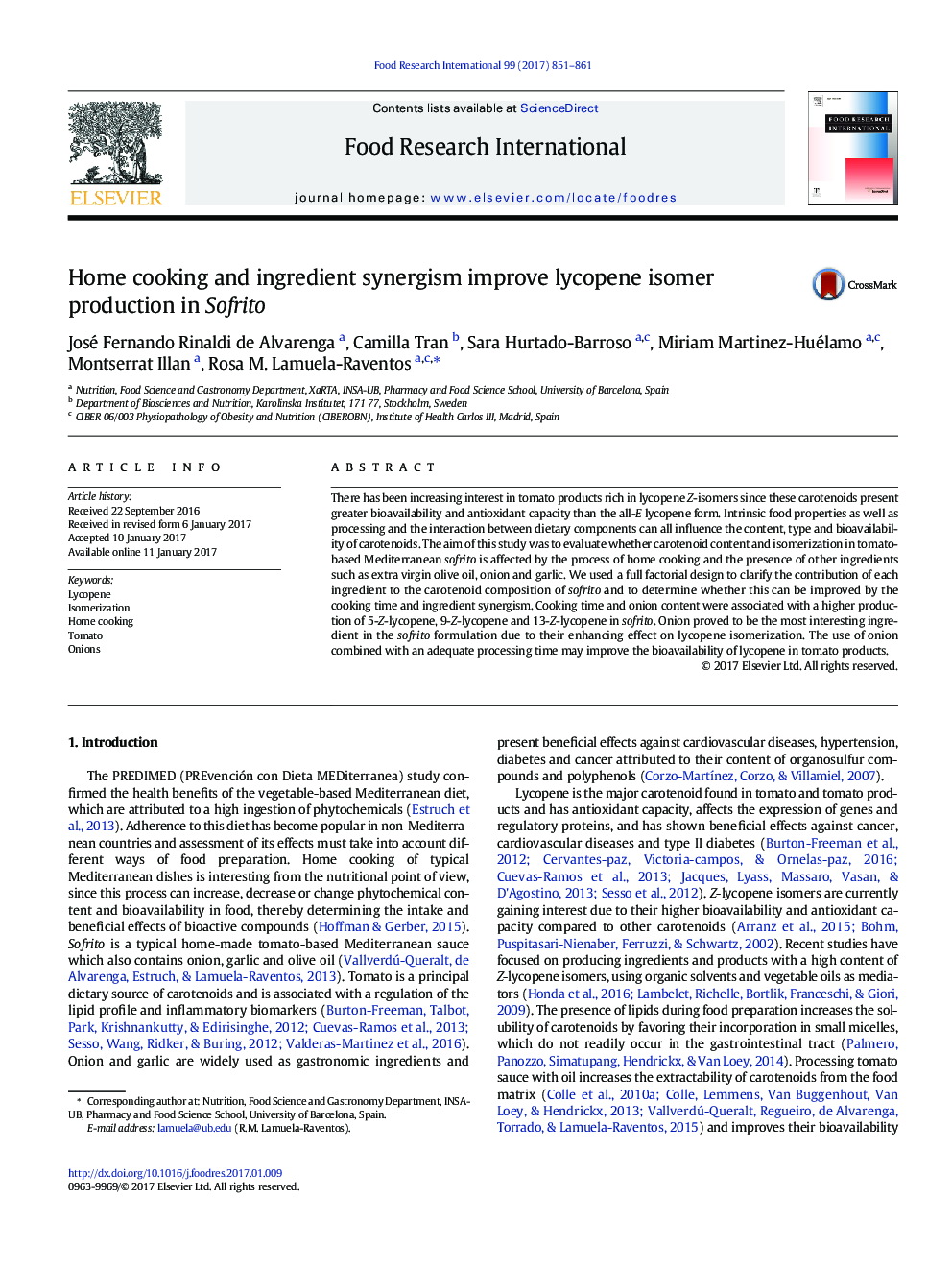 Home cooking and ingredient synergism improve lycopene isomer production in Sofrito