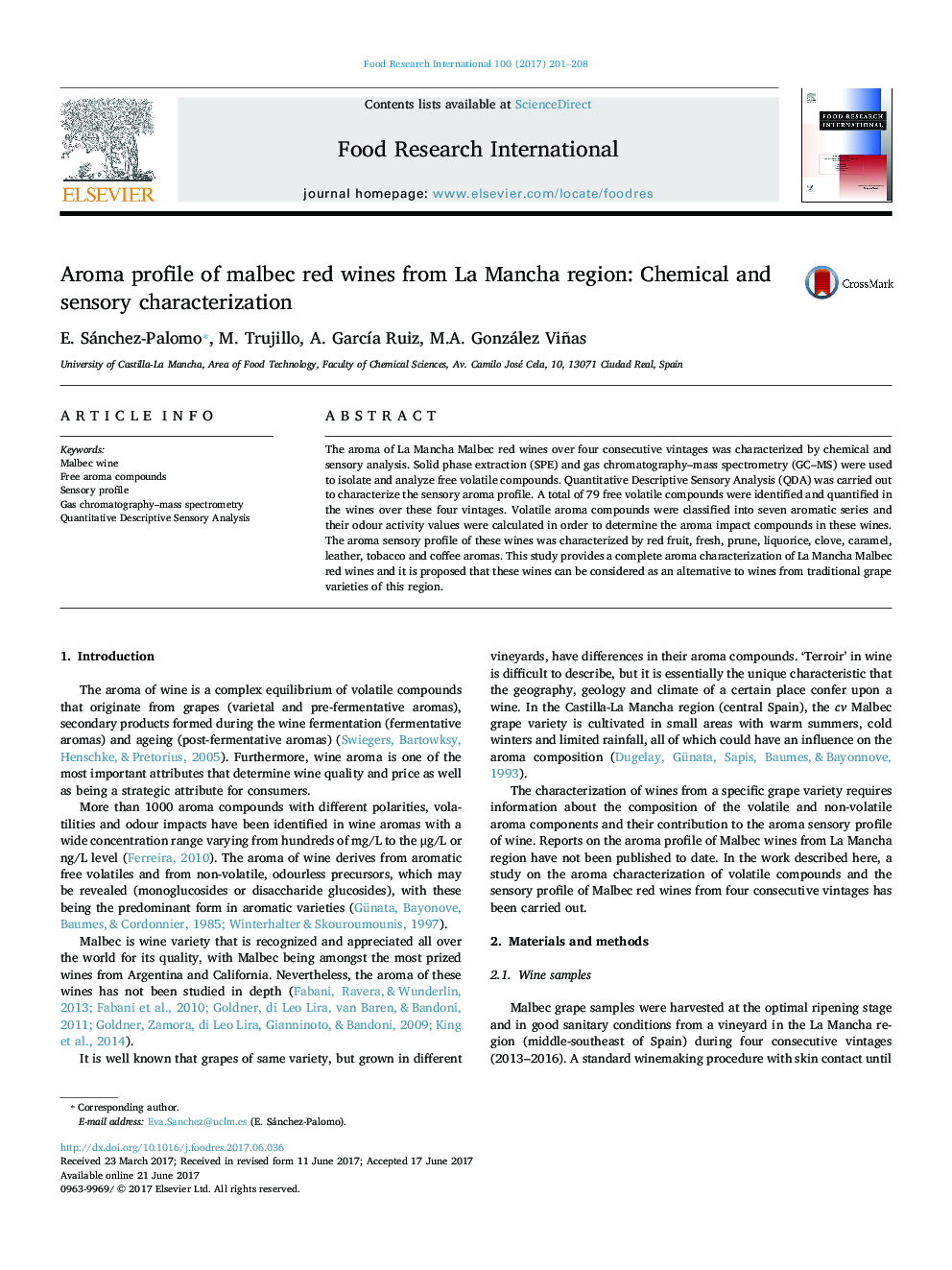 Aroma profile of malbec red wines from La Mancha region: Chemical and sensory characterization