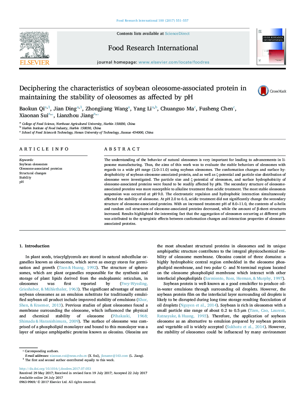 Deciphering the characteristics of soybean oleosome-associated protein in maintaining the stability of oleosomes as affected by pH