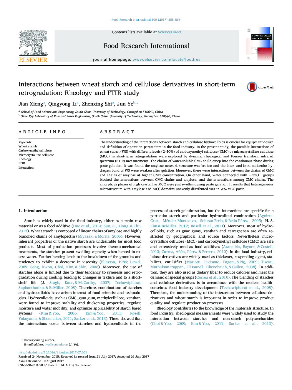 Interactions between wheat starch and cellulose derivatives in short-term retrogradation: Rheology and FTIR study