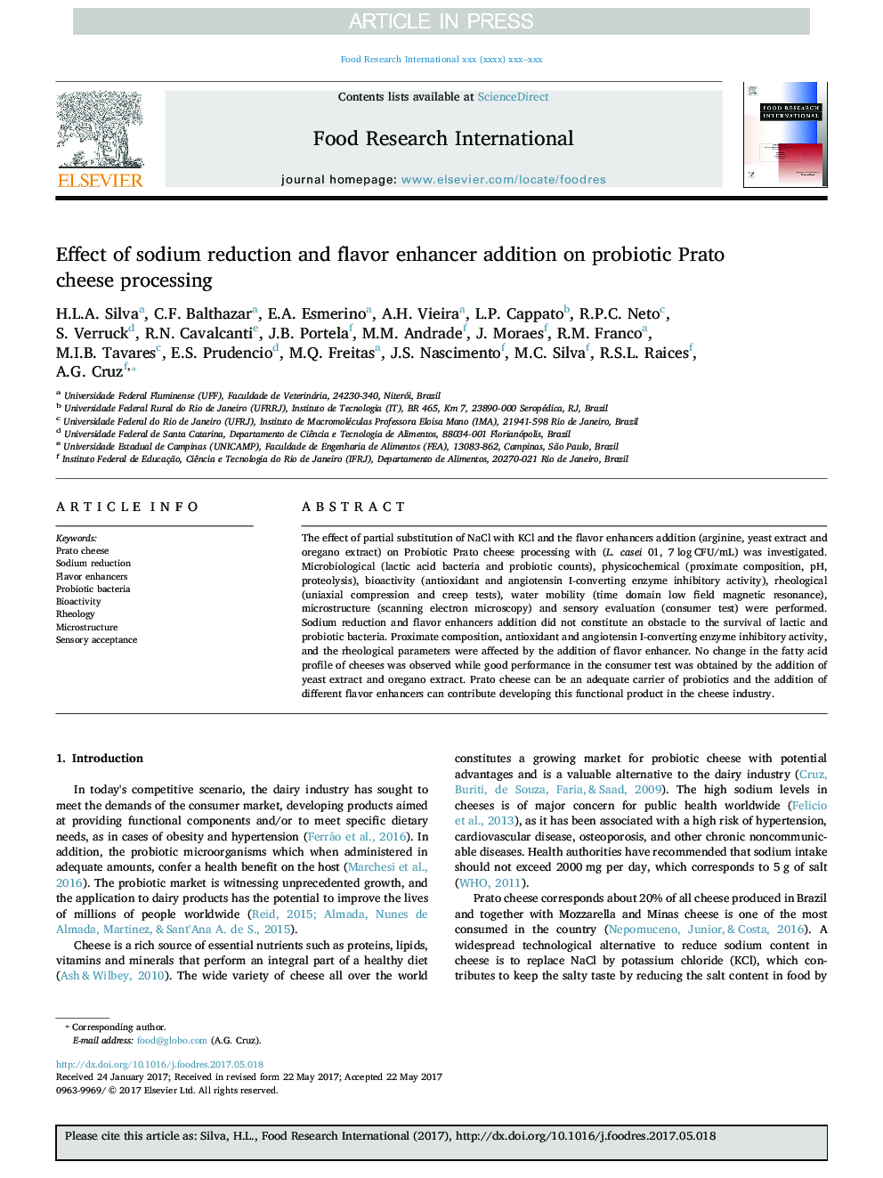 Effect of sodium reduction and flavor enhancer addition on probiotic Prato cheese processing