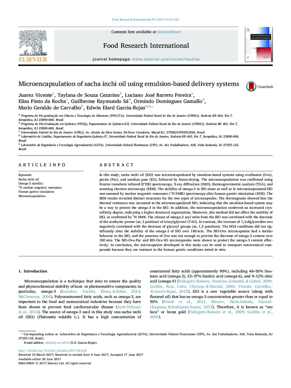 Microencapsulation of sacha inchi oil using emulsion-based delivery systems