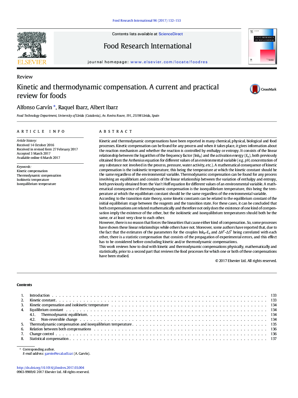 ReviewKinetic and thermodynamic compensation. A current and practical review for foods