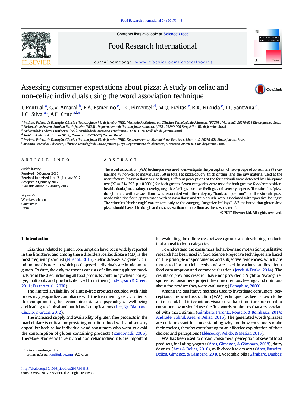 Assessing consumer expectations about pizza: A study on celiac and non-celiac individuals using the word association technique