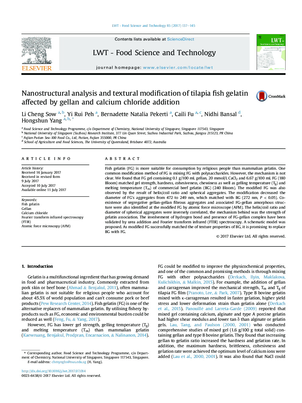 Nanostructural analysis and textural modification of tilapia fish gelatin affected by gellan and calcium chloride addition