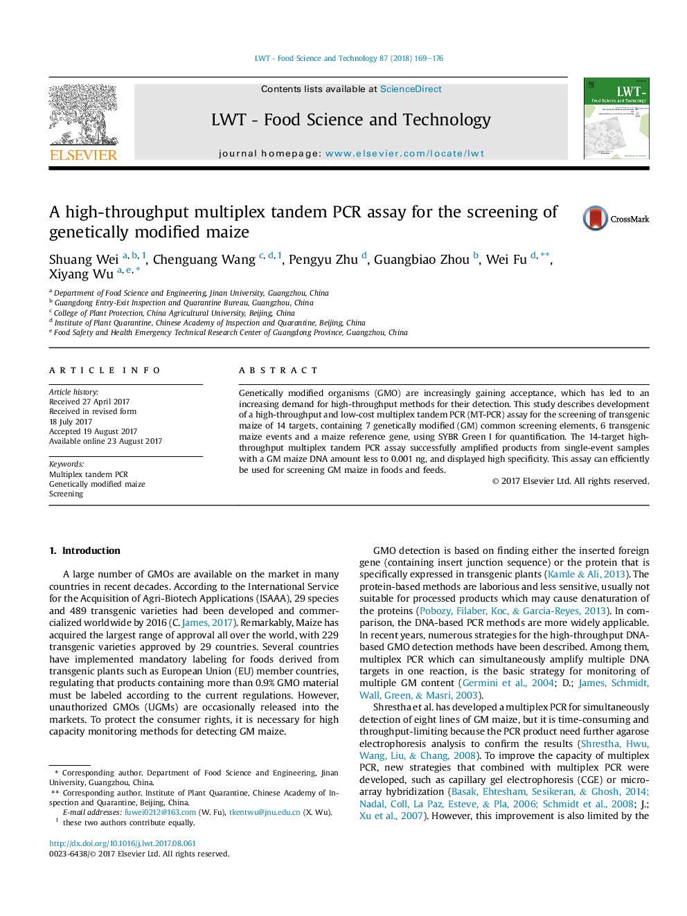 A high-throughput multiplex tandem PCR assay for the screening of genetically modified maize