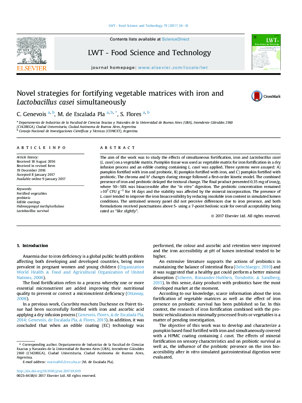 Novel strategies for fortifying vegetable matrices with iron and Lactobacillus casei simultaneously