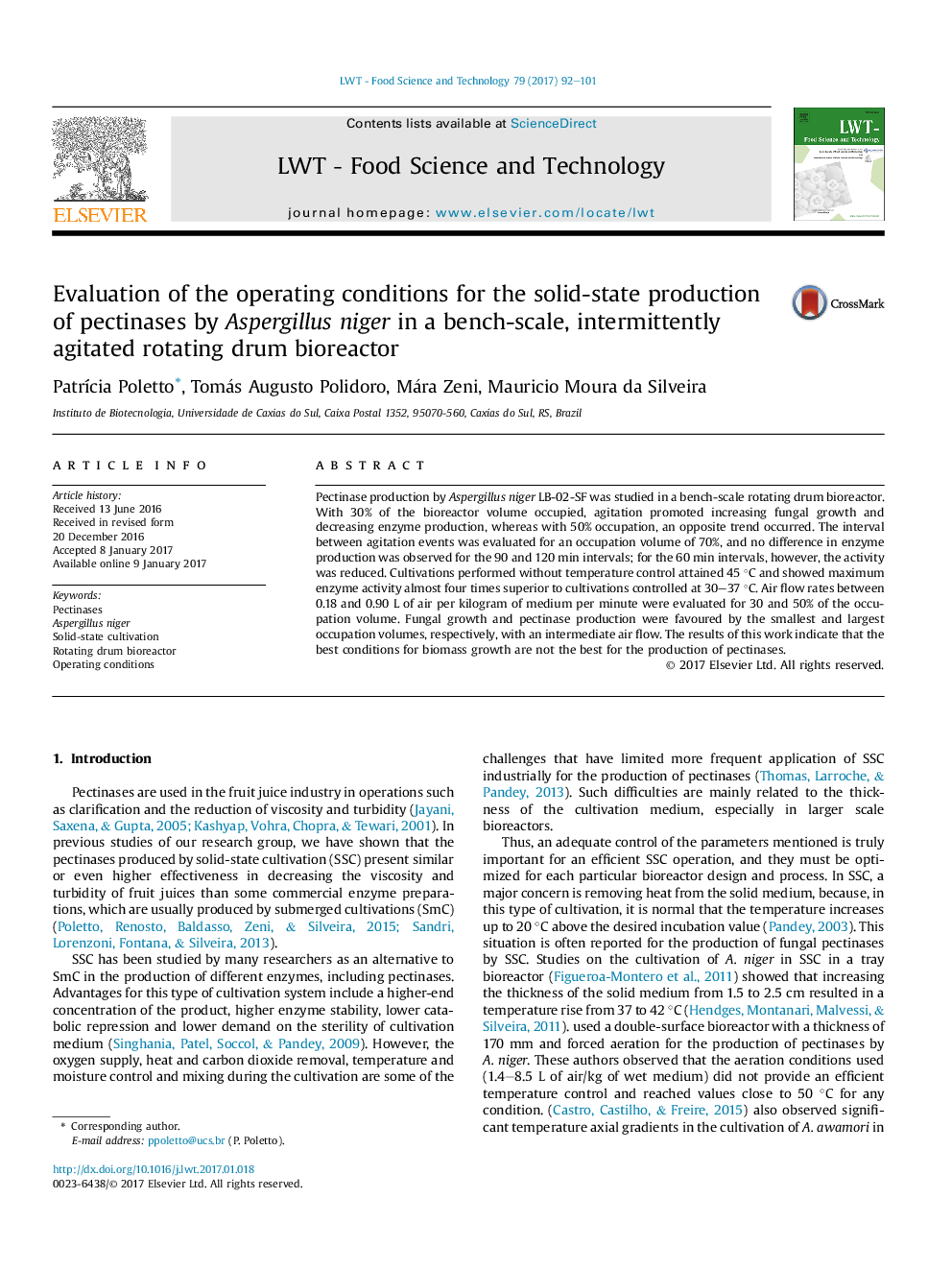 Evaluation of the operating conditions for the solid-state production of pectinases by Aspergillus niger in a bench-scale, intermittently agitated rotating drum bioreactor