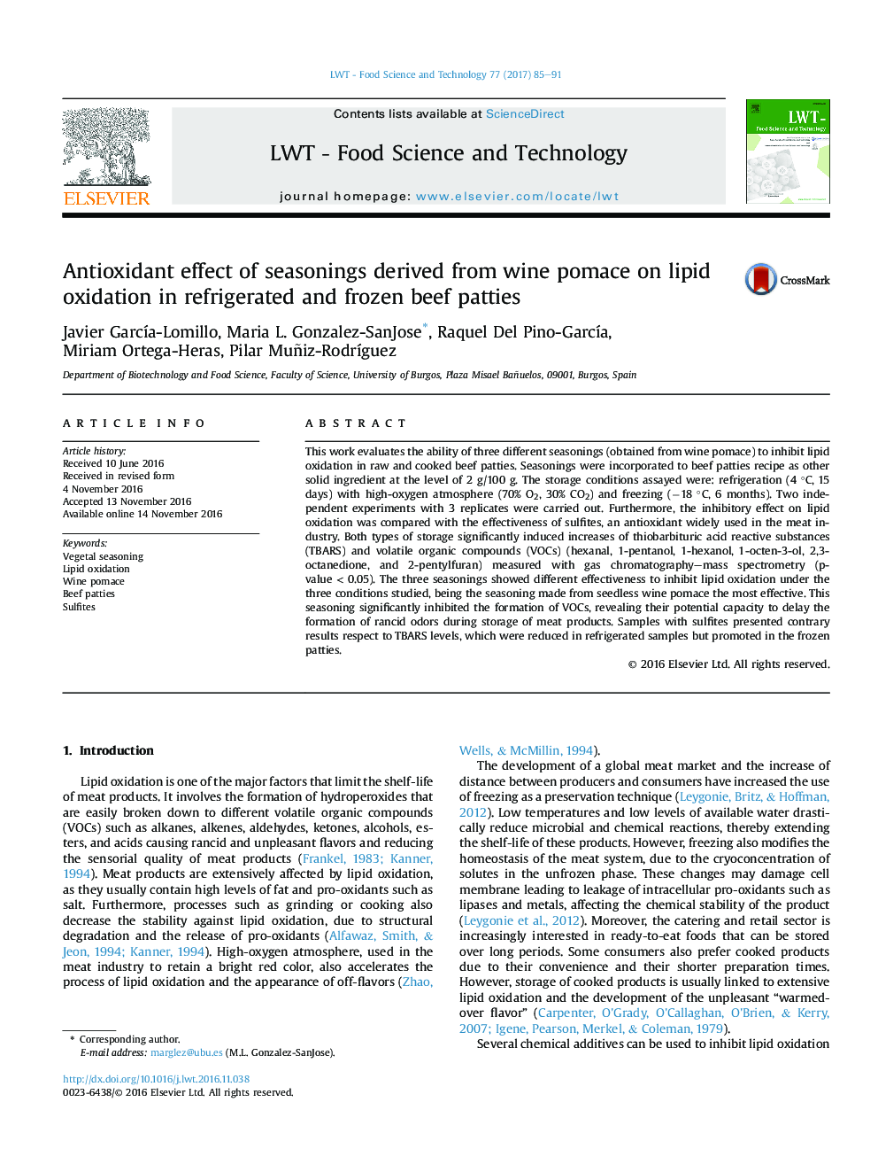 Antioxidant effect of seasonings derived from wine pomace on lipid oxidation in refrigerated and frozen beef patties