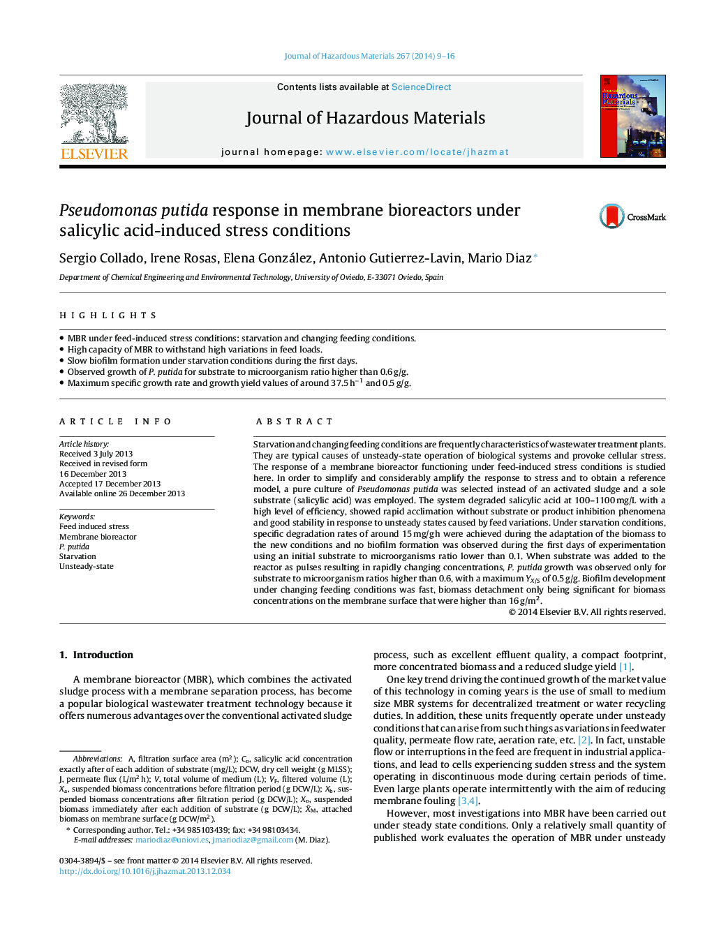 Pseudomonas putida response in membrane bioreactors under salicylic acid-induced stress conditions