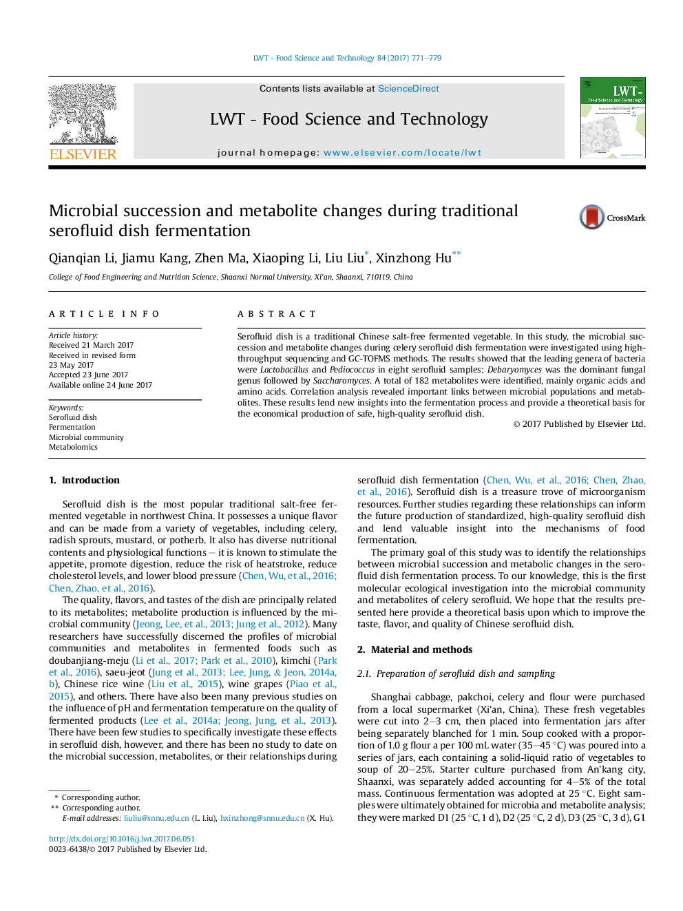 Microbial succession and metabolite changes during traditional serofluid dish fermentation