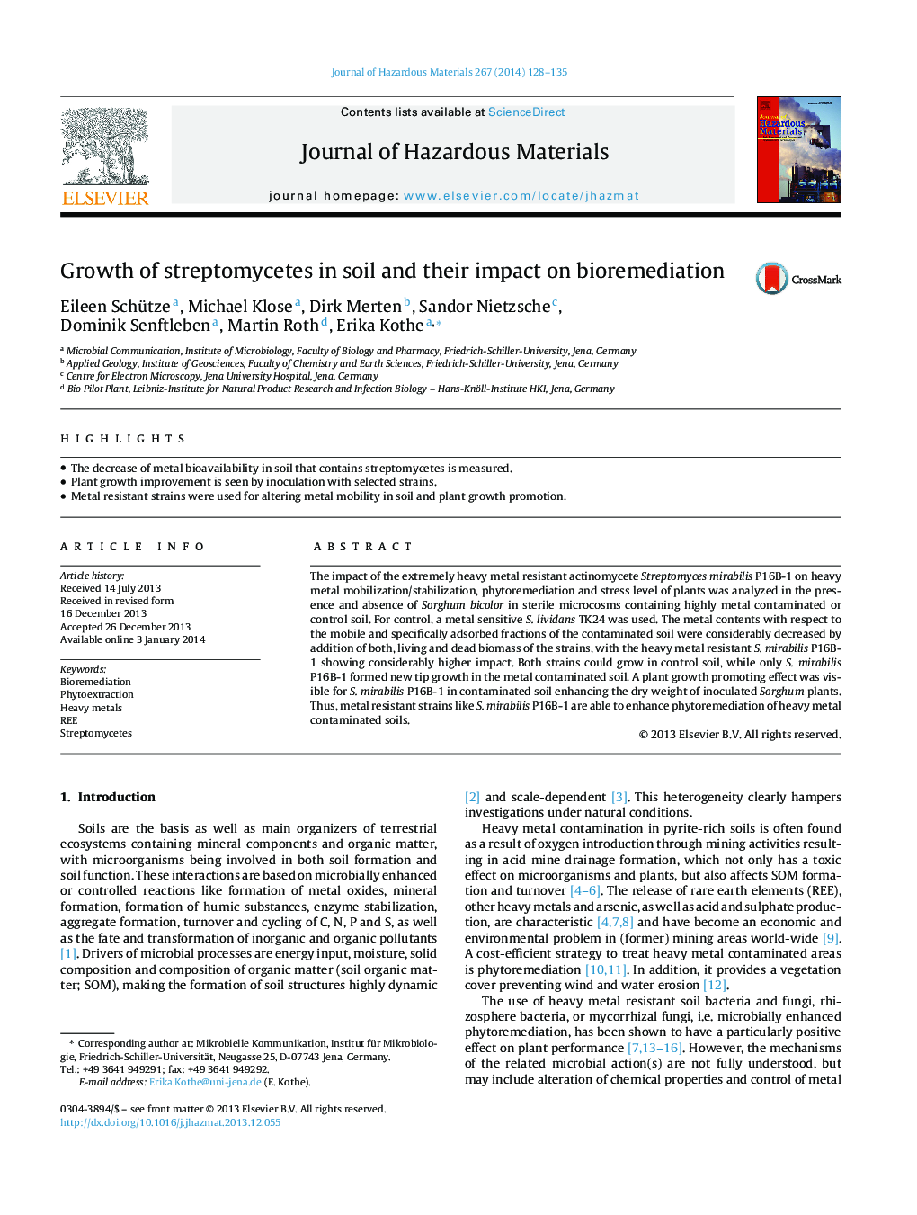 Growth of streptomycetes in soil and their impact on bioremediation