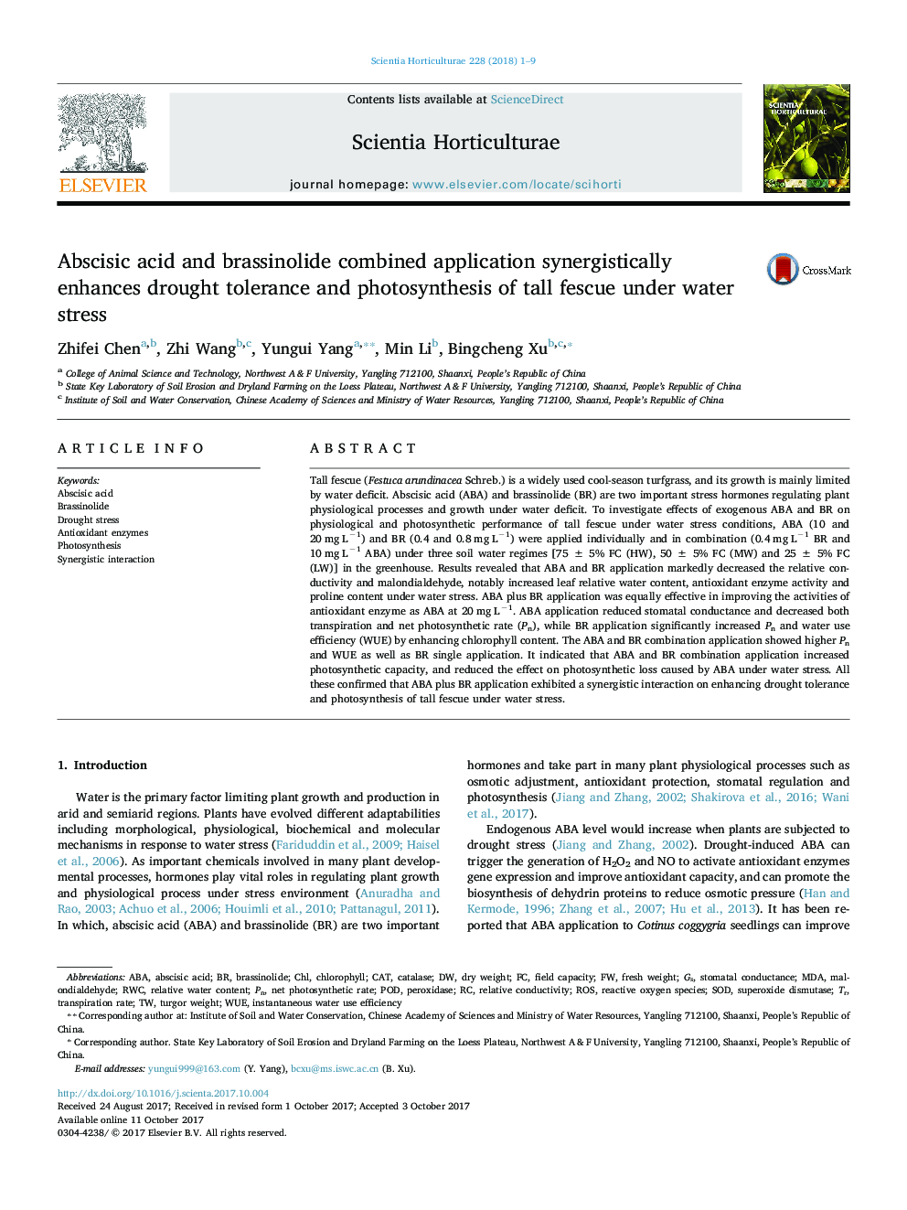 Abscisic acid and brassinolide combined application synergistically enhances drought tolerance and photosynthesis of tall fescue under water stress