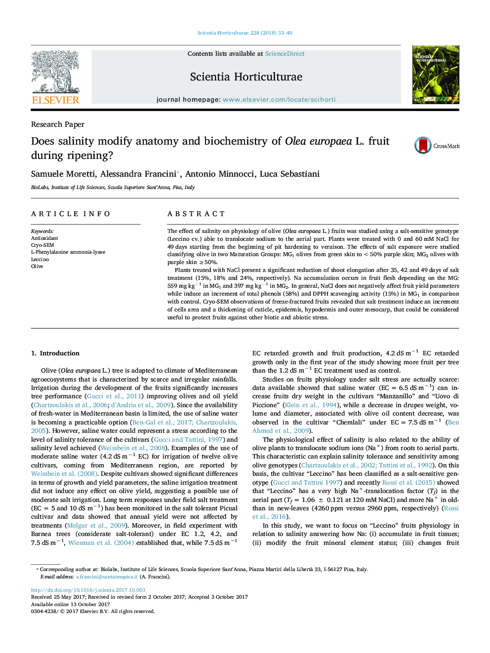 Research PaperDoes salinity modify anatomy and biochemistry of Olea europaea L. fruit during ripening?