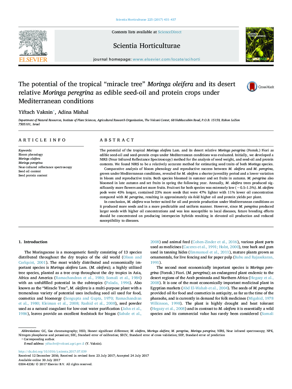 The potential of the tropical “miracle tree” Moringa oleifera and its desert relative Moringa peregrina as edible seed-oil and protein crops under Mediterranean conditions