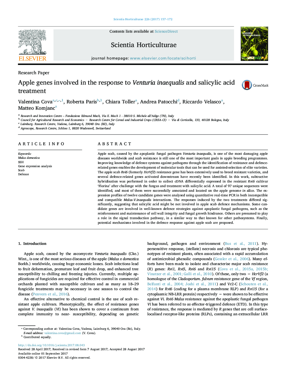 Research PaperApple genes involved in the response to Venturia inaequalis and salicylic acid treatment