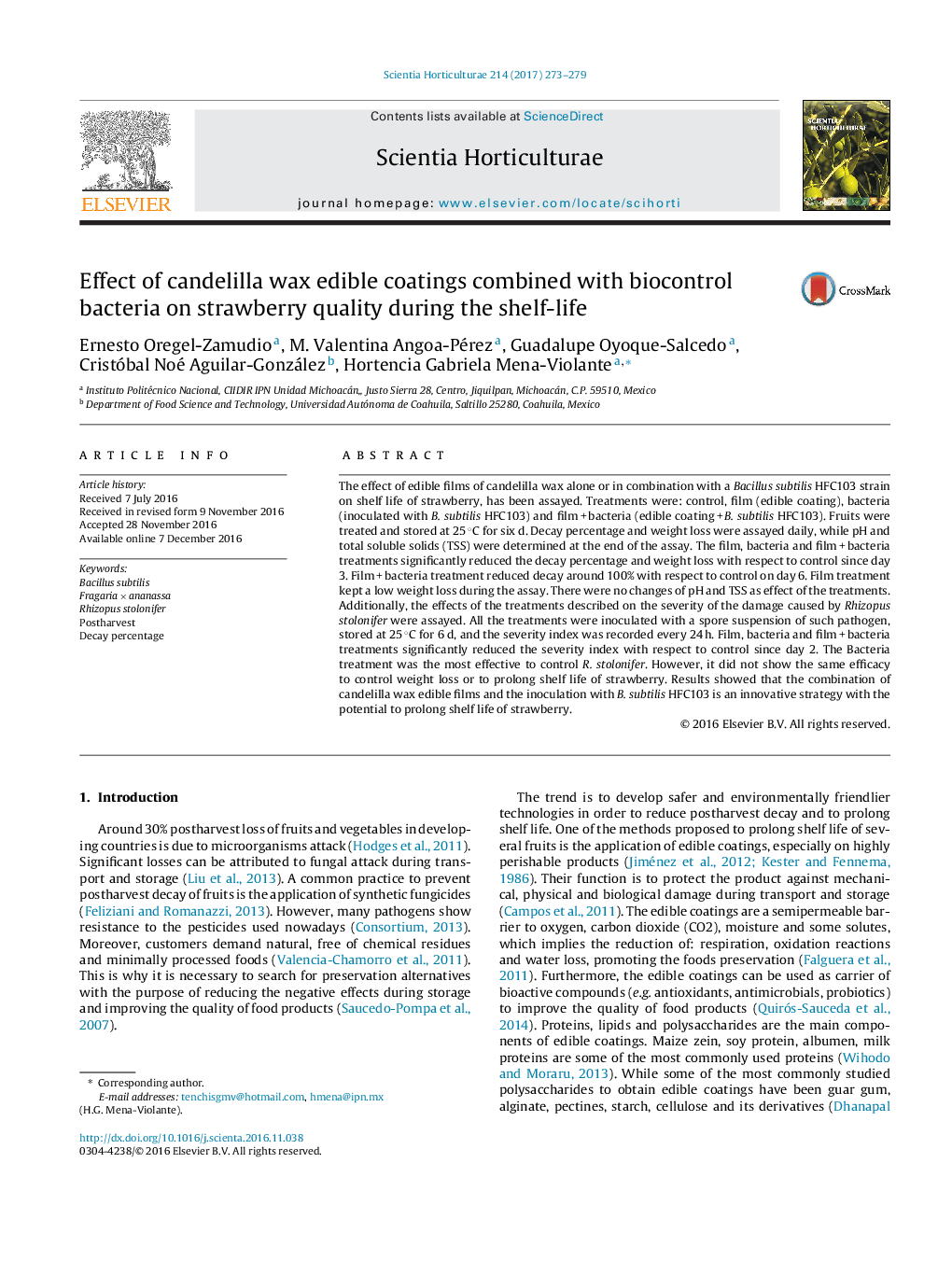 Effect of candelilla wax edible coatings combined with biocontrol bacteria on strawberry quality during the shelf-life