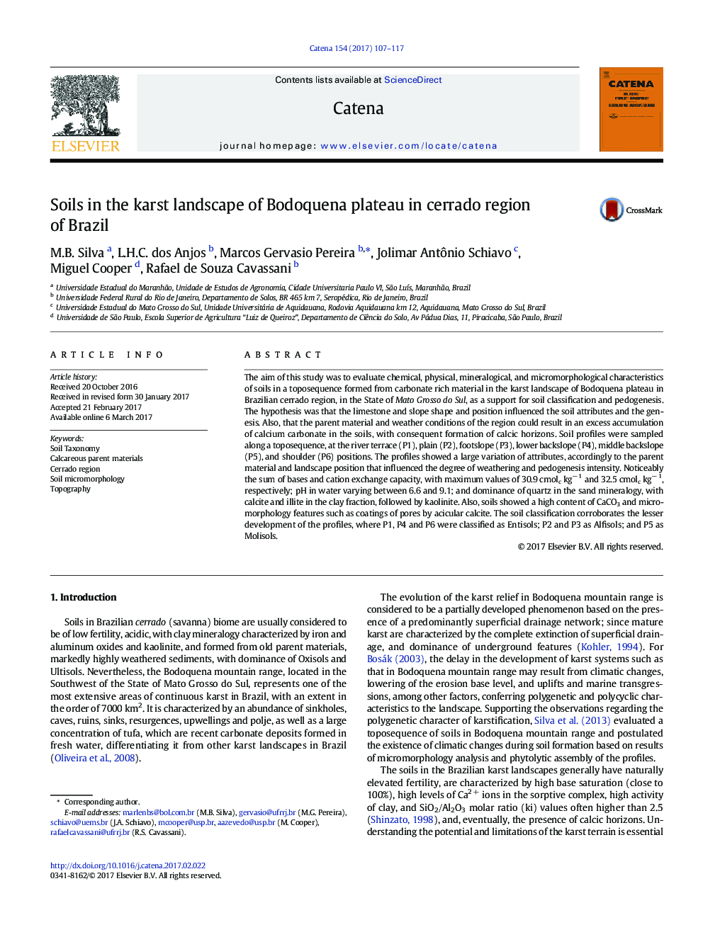 Soils in the karst landscape of Bodoquena plateau in cerrado region of Brazil