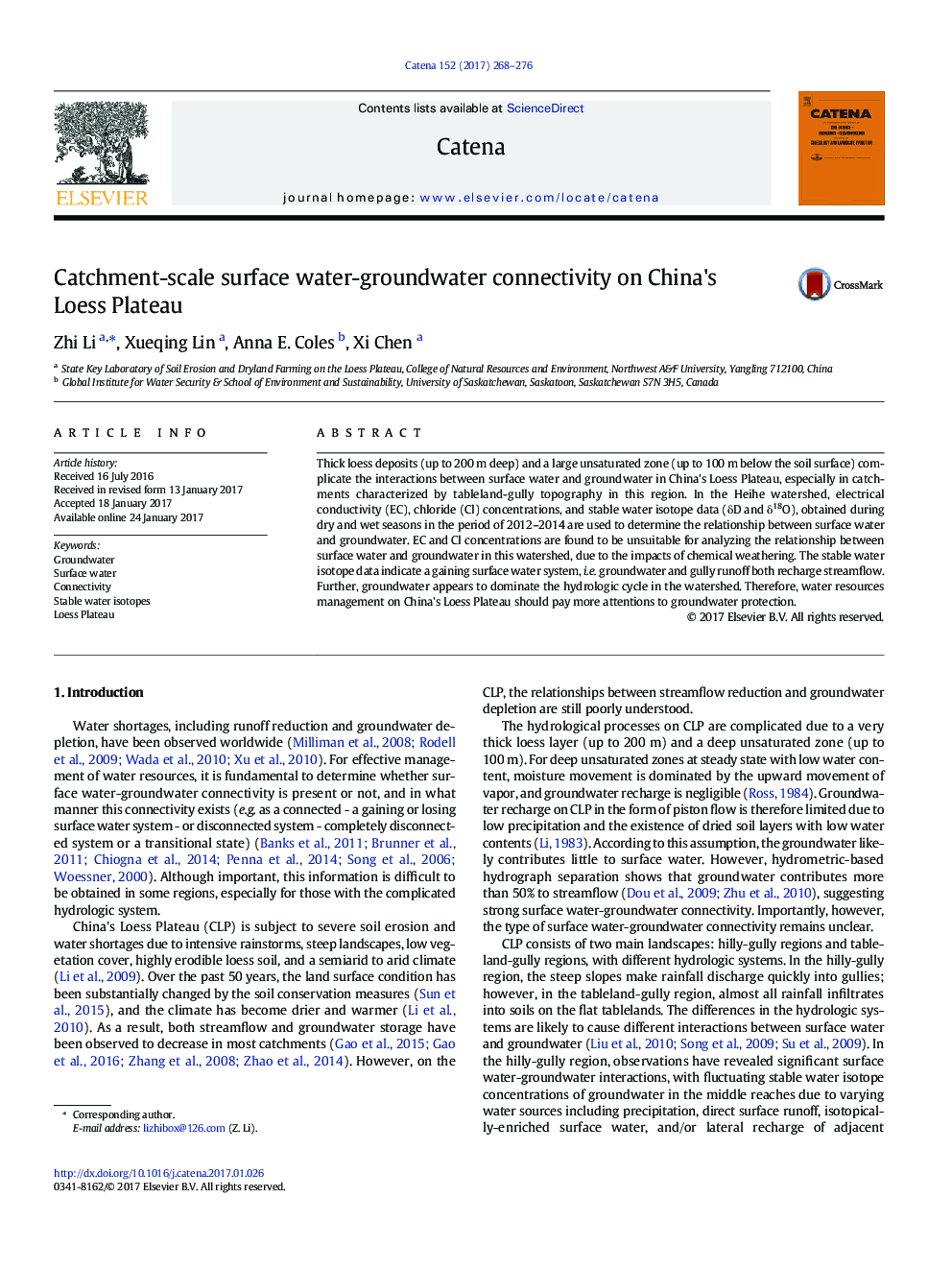 Catchment-scale surface water-groundwater connectivity on China's Loess Plateau