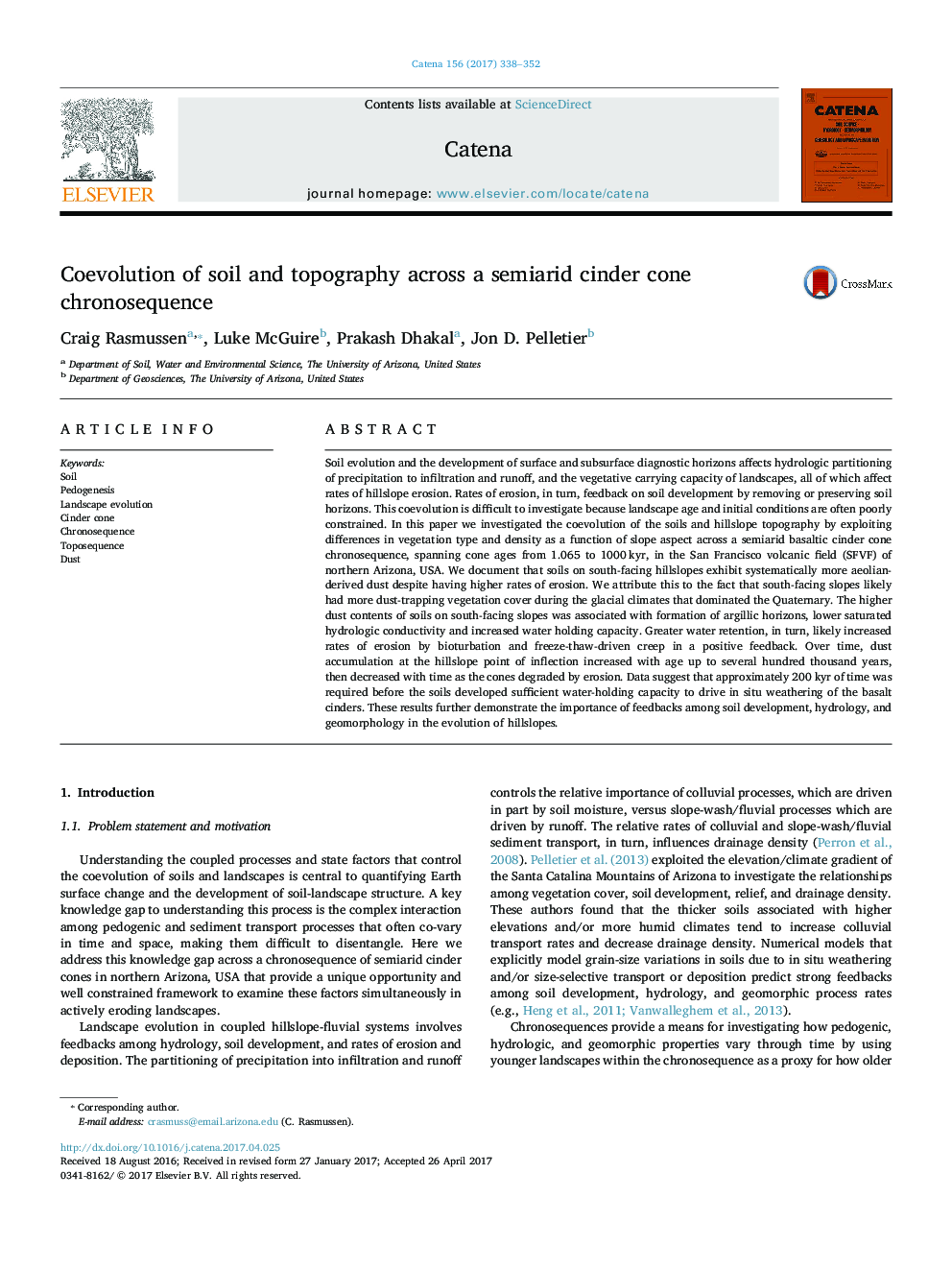 Coevolution of soil and topography across a semiarid cinder cone chronosequence