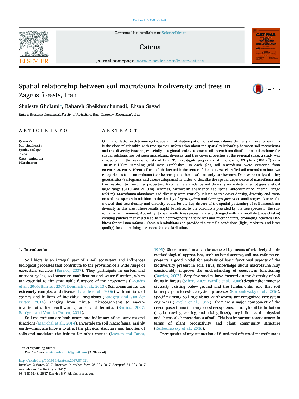 Spatial relationship between soil macrofauna biodiversity and trees in Zagros forests, Iran