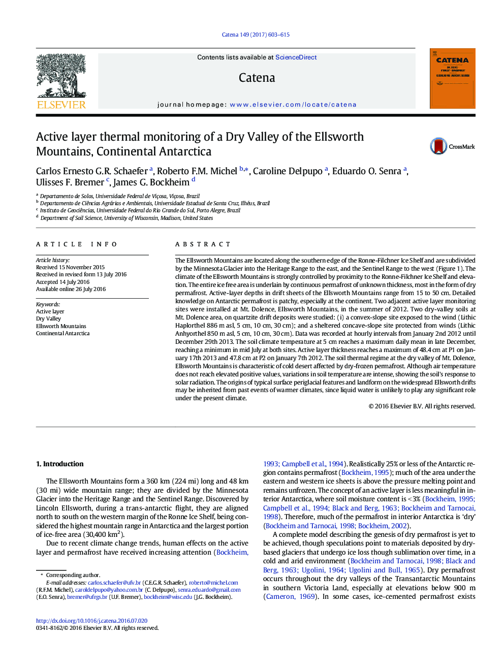 Active layer thermal monitoring of a Dry Valley of the Ellsworth Mountains, Continental Antarctica