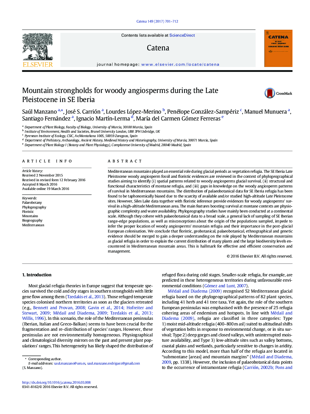 Mountain strongholds for woody angiosperms during the Late Pleistocene in SE Iberia