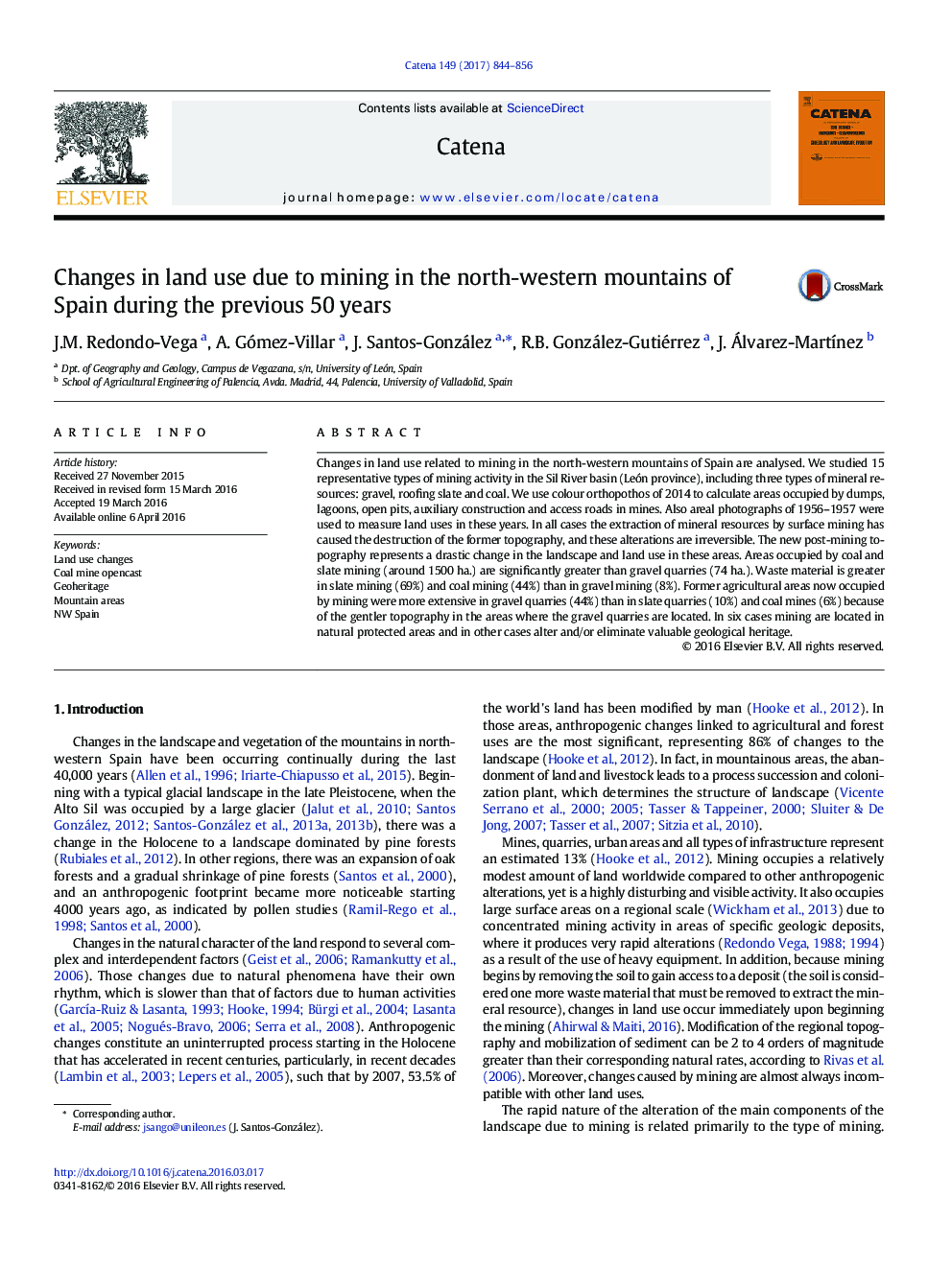 Changes in land use due to mining in the north-western mountains of Spain during the previous 50Â years