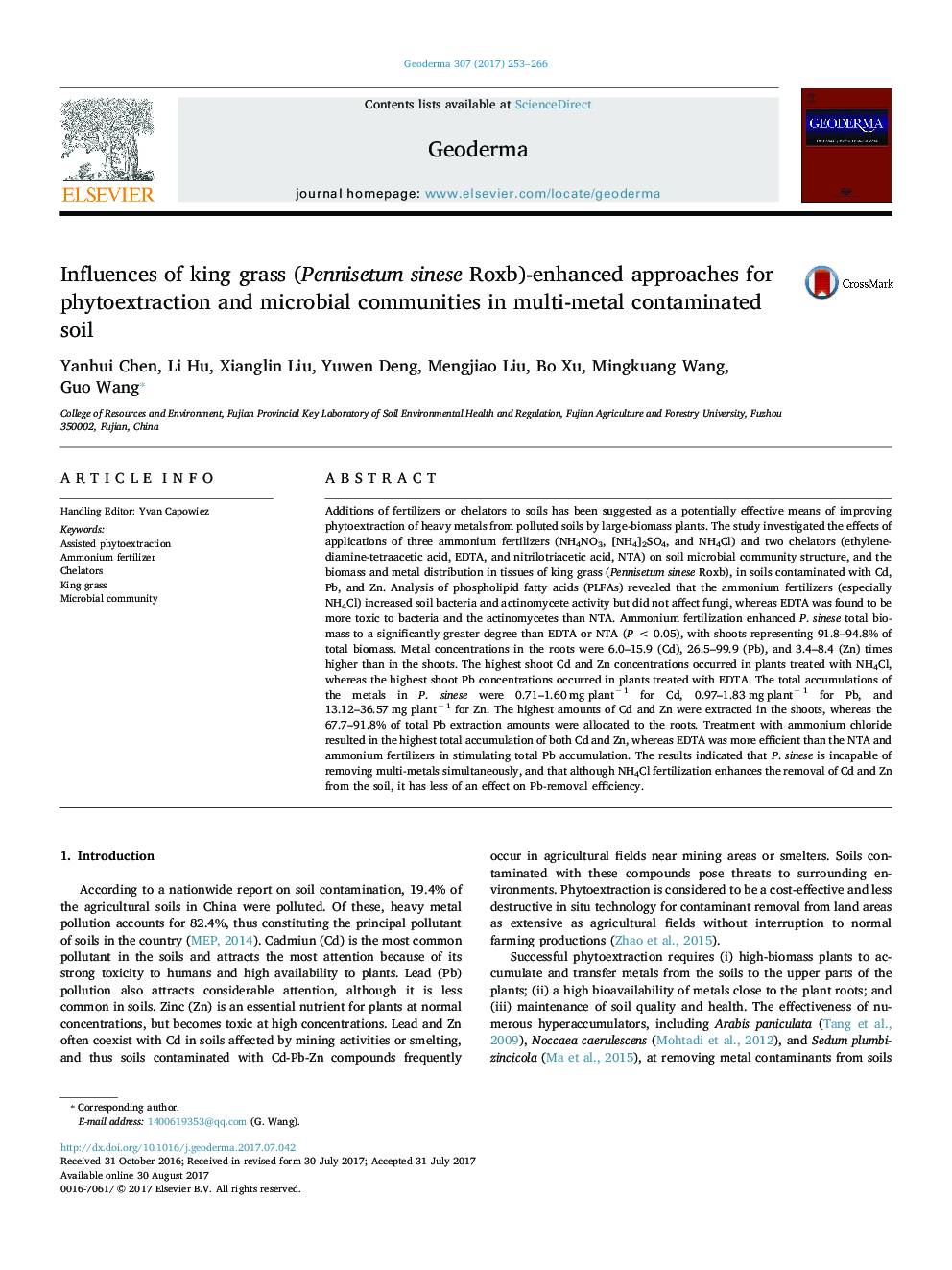 Influences of king grass (Pennisetum sinese Roxb)-enhanced approaches for phytoextraction and microbial communities in multi-metal contaminated soil