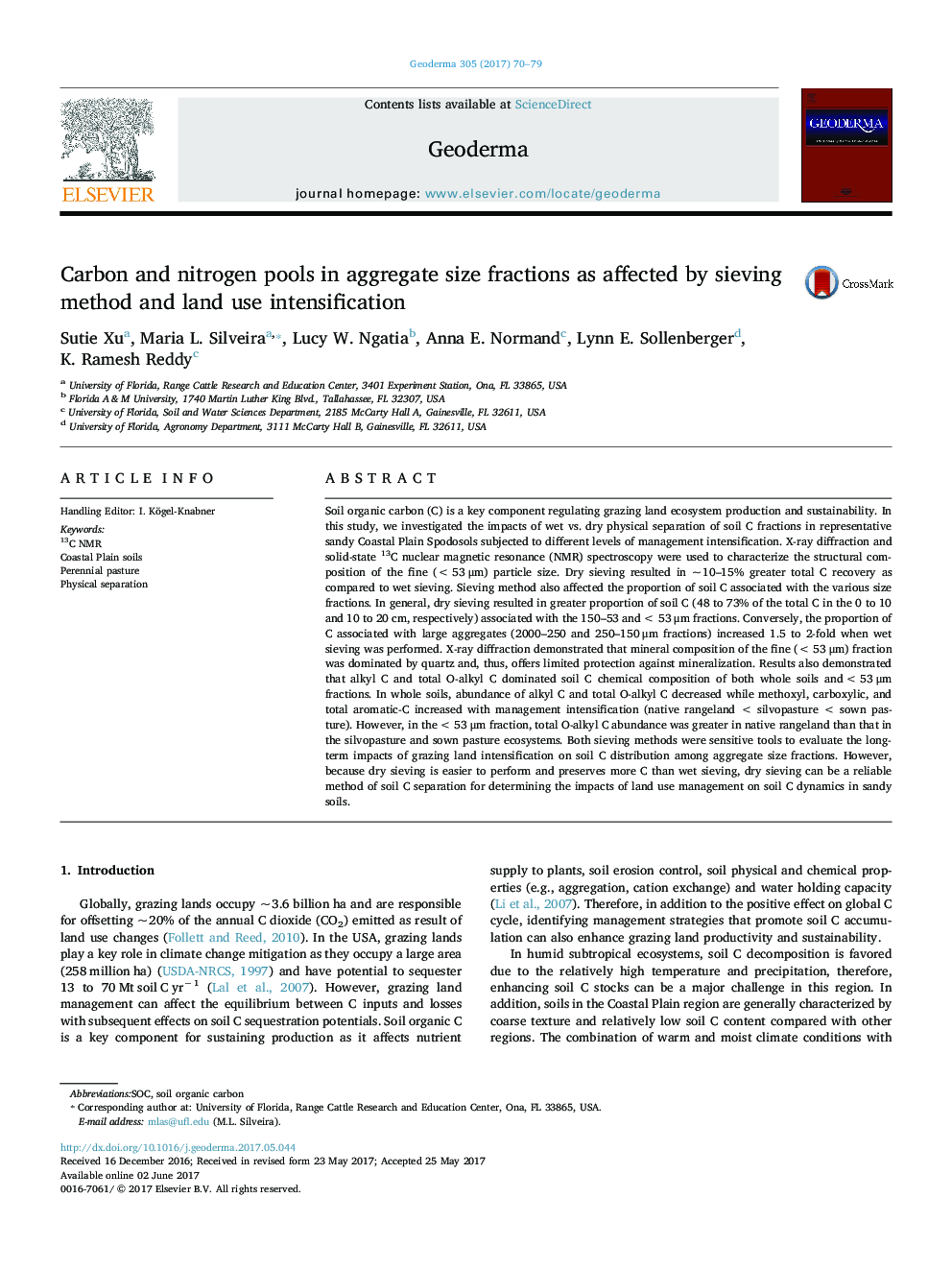 Carbon and nitrogen pools in aggregate size fractions as affected by sieving method and land use intensification