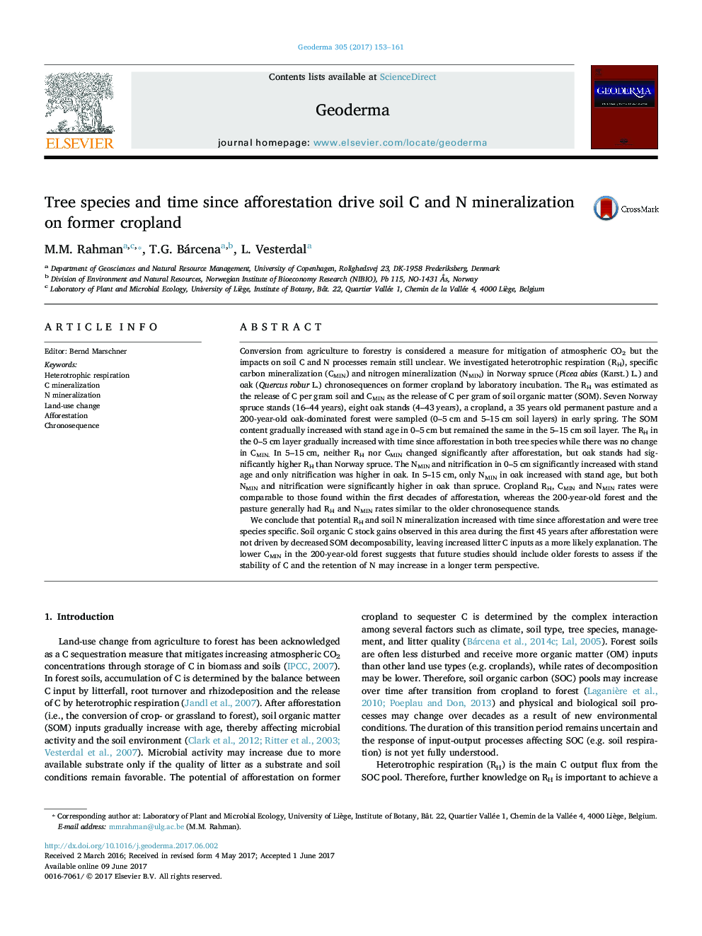 Tree species and time since afforestation drive soil C and N mineralization on former cropland